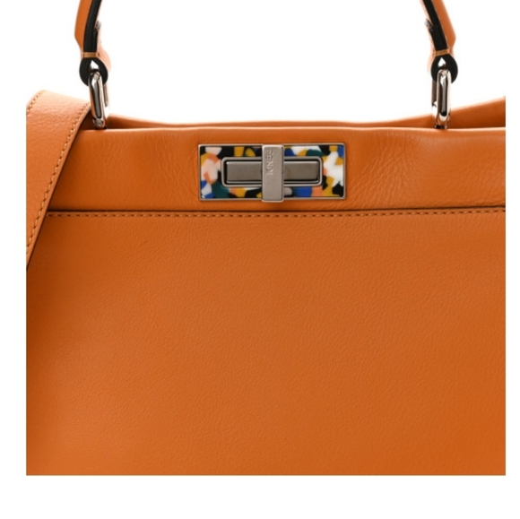 FENDI Peekaboo Iconic Satchel Vitello Seta Shiny Napa Plexiglass Granite Medium - Picture 5 of 10